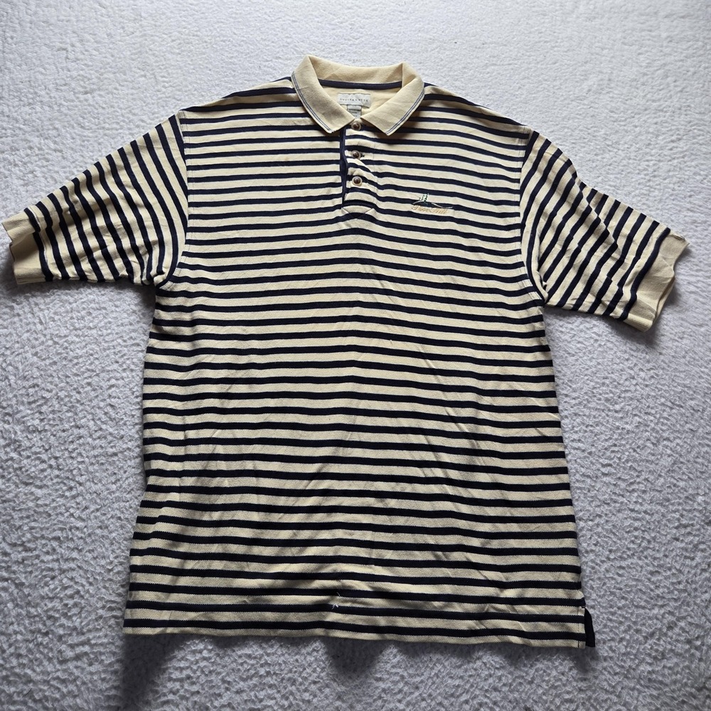 Cutter & Buck Polo Shirt Mens L Blue Stripe Pine Hill Golf Logo Knit Top